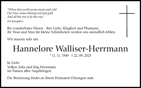 Traueranzeige von Hannelore Walliser-Herrmann von Stuttgarter Zeitung / Stuttgarter Nachrichten