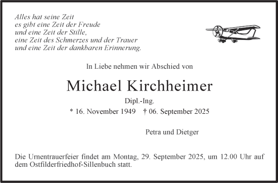 Traueranzeige von Michael Kirchheimer von Stuttgarter Zeitung / Stuttgarter Nachrichten