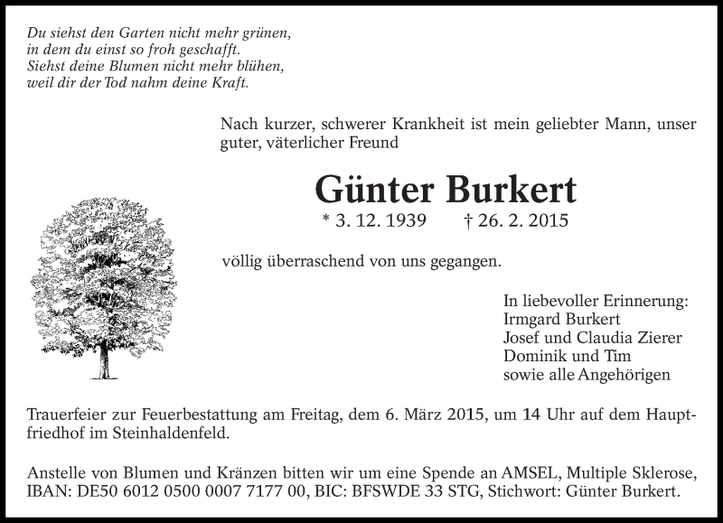  Traueranzeige für Günter Burkert vom 03.03.2015 aus Eßlinger Zeitung/Cannstatter Zeitung