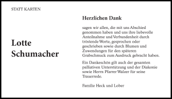 Traueranzeige von Lotte Schumacher von Eßlinger Zeitung/Cannstatter Zeitung