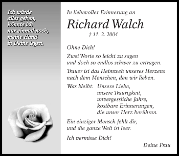 Traueranzeige von Richard Walch von Eßlinger Zeitung/Cannstatter Zeitung