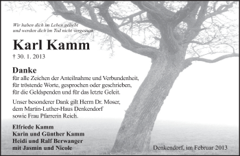 Traueranzeige von Karl Kamm von Eßlinger Zeitung/Cannstatter Zeitung