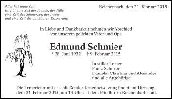 Traueranzeige von Edmund Schmier von Eßlinger Zeitung/Cannstatter Zeitung