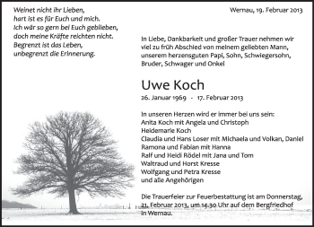 Traueranzeige von Uwe Koch von Eßlinger Zeitung/Cannstatter Zeitung