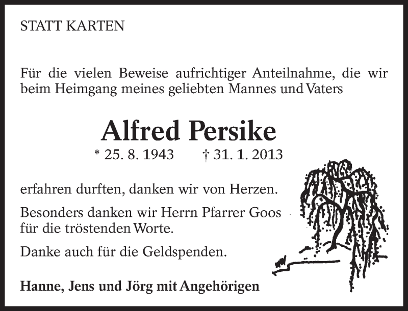  Traueranzeige für Alfred Persike vom 23.02.2013 aus Eßlinger Zeitung/Cannstatter Zeitung
