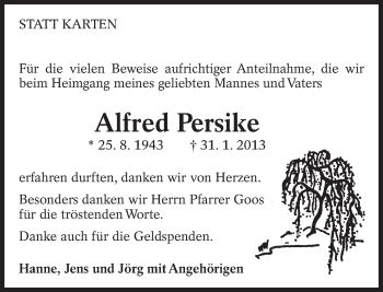 Traueranzeige von Alfred Persike von Eßlinger Zeitung/Cannstatter Zeitung