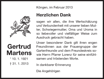 Traueranzeige von Gertrud Martens von Eßlinger Zeitung/Cannstatter Zeitung
