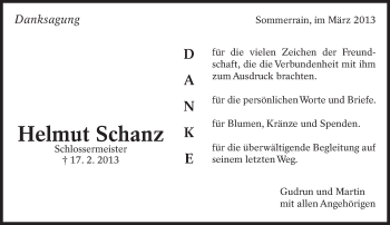 Traueranzeige von Helmut Schanz von Eßlinger Zeitung/Cannstatter Zeitung