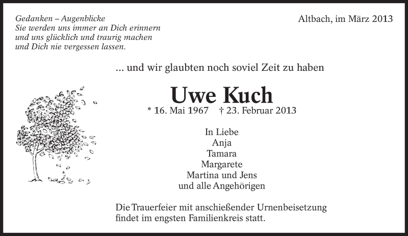  Traueranzeige für Uwe Kuch vom 02.03.2013 aus Eßlinger Zeitung/Cannstatter Zeitung