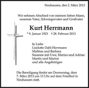 Traueranzeige von Kurt Herrmann von Eßlinger Zeitung/Cannstatter Zeitung
