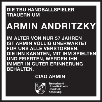 Traueranzeige von Armin Andritzky von Eßlinger Zeitung/Cannstatter Zeitung
