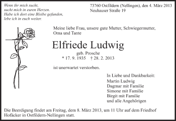 Traueranzeige von Elfriede Ludwig von Eßlinger Zeitung/Cannstatter Zeitung
