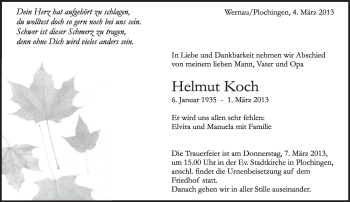 Traueranzeige von Helmut Koch von Eßlinger Zeitung/Cannstatter Zeitung
