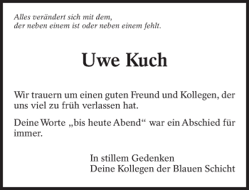 Traueranzeige von Uwe Kuch von Eßlinger Zeitung/Cannstatter Zeitung