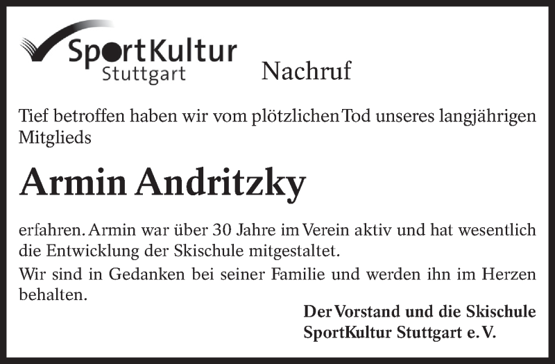  Traueranzeige für Armin Andritzky vom 05.03.2013 aus Eßlinger Zeitung/Cannstatter Zeitung