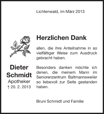 Traueranzeige von Dieter Schmidt von Eßlinger Zeitung/Cannstatter Zeitung