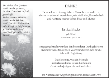 Traueranzeige von Erika Braks von Eßlinger Zeitung/Cannstatter Zeitung