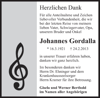 Traueranzeige von Johannes Gordalla von Eßlinger Zeitung/Cannstatter Zeitung