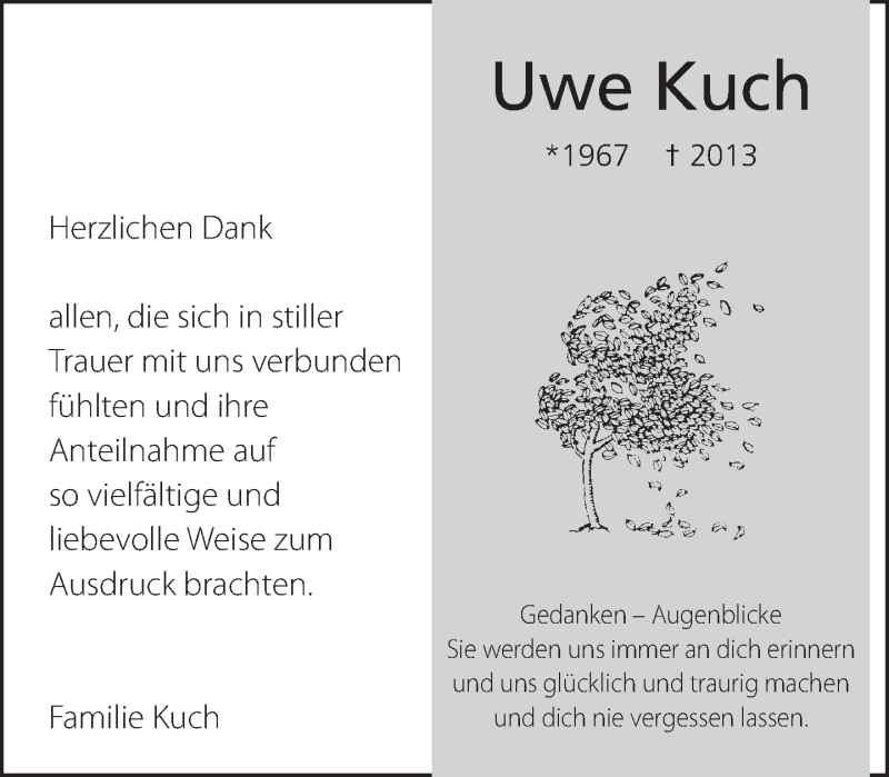  Traueranzeige für Uwe Kuch vom 16.03.2013 aus Eßlinger Zeitung/Cannstatter Zeitung