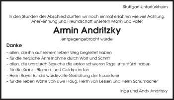 Traueranzeige von Armin Andritzky von Eßlinger Zeitung/Cannstatter Zeitung