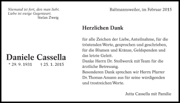 Traueranzeige von Daniele Cassella von Eßlinger Zeitung/Cannstatter Zeitung