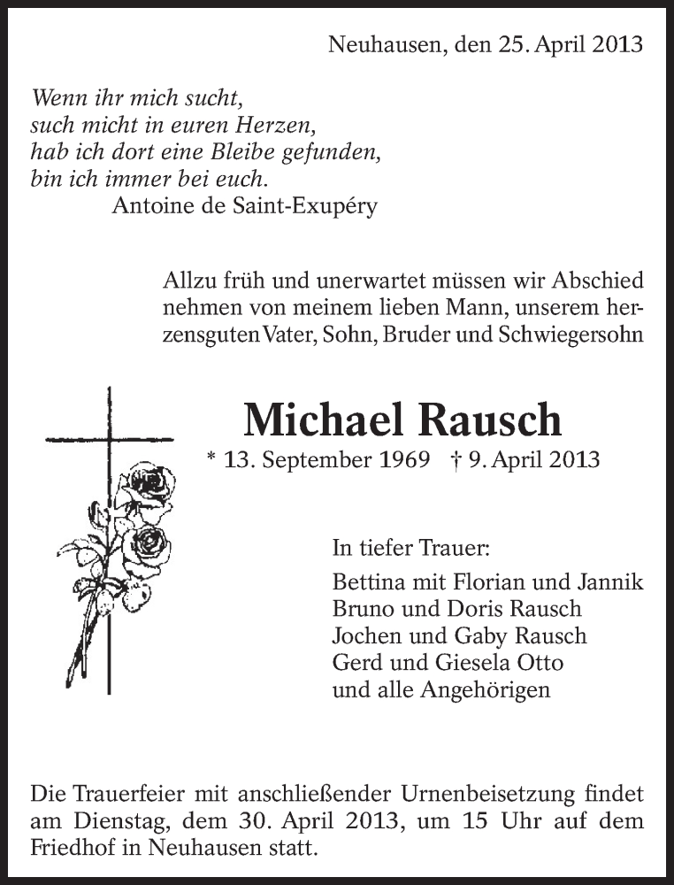  Traueranzeige für Michael Rausch vom 25.04.2013 aus Eßlinger Zeitung/Cannstatter Zeitung