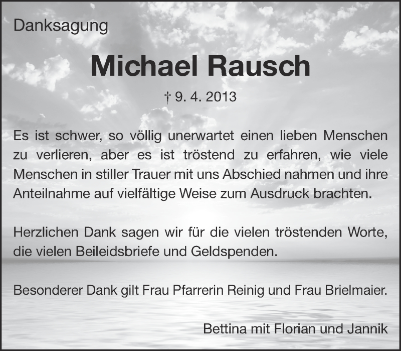  Traueranzeige für Michael Rausch vom 11.05.2013 aus Eßlinger Zeitung/Cannstatter Zeitung
