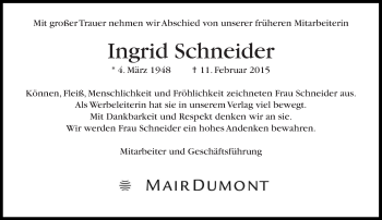 Traueranzeige von Ingrid Schneider von Eßlinger Zeitung/Cannstatter Zeitung