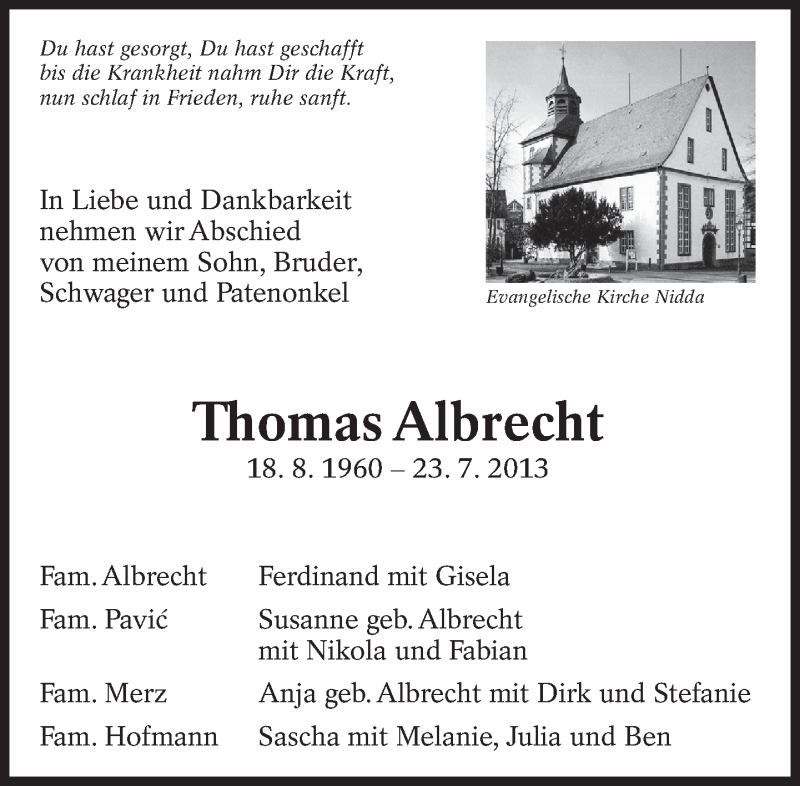  Traueranzeige für Thomas Albrecht vom 27.07.2013 aus Eßlinger Zeitung/Cannstatter Zeitung
