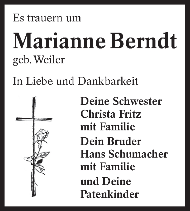  Traueranzeige für Marianne Berndt vom 07.09.2013 aus Eßlinger Zeitung/Cannstatter Zeitung