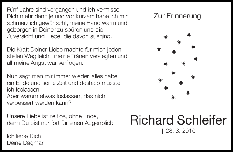  Traueranzeige für Richard Schleifer vom 28.03.2015 aus Eßlinger Zeitung/Cannstatter Zeitung