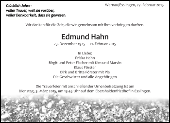 Traueranzeige von Edmund Hahn von Eßlinger Zeitung/Cannstatter Zeitung