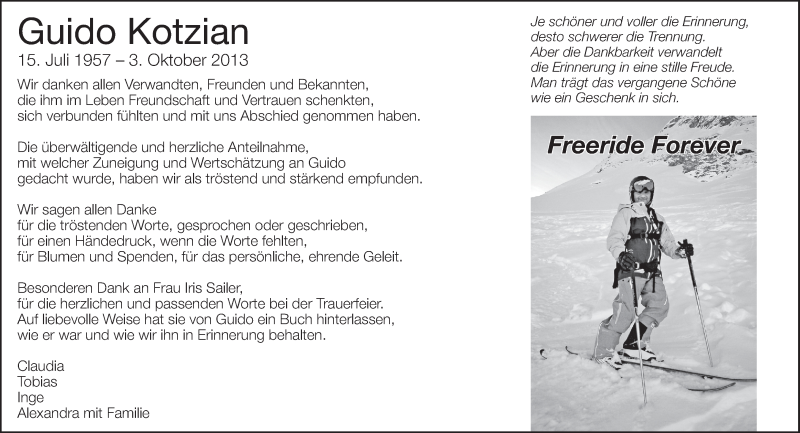  Traueranzeige für Guido Kotzian vom 19.10.2013 aus Eßlinger Zeitung/Cannstatter Zeitung