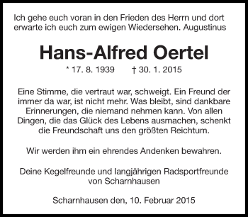 Traueranzeige von Hans-Alfred Oertel von Eßlinger Zeitung/Cannstatter Zeitung