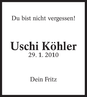 Traueranzeige von Uschi Köhler von Eßlinger Zeitung/Cannstatter Zeitung