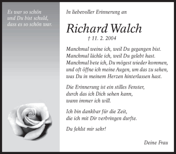 Traueranzeige von Richard Walch von Eßlinger Zeitung/Cannstatter Zeitung