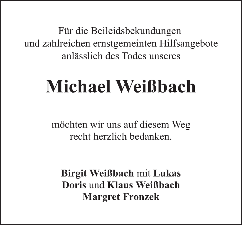  Traueranzeige für Michael Weißbach vom 04.01.2014 aus Eßlinger Zeitung/Cannstatter Zeitung
