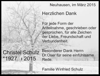 Traueranzeige von Christel Schulz von Eßlinger Zeitung/Cannstatter Zeitung