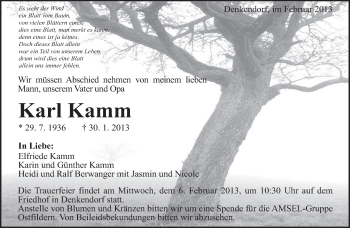 Traueranzeige von Karl Kamm von Eßlinger Zeitung/Cannstatter Zeitung