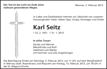 Traueranzeige von Karl Seitz von Eßlinger Zeitung/Cannstatter Zeitung