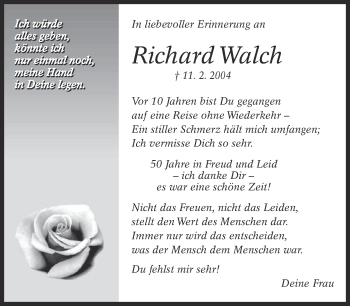 Traueranzeige von Richard Walch von Eßlinger Zeitung/Cannstatter Zeitung