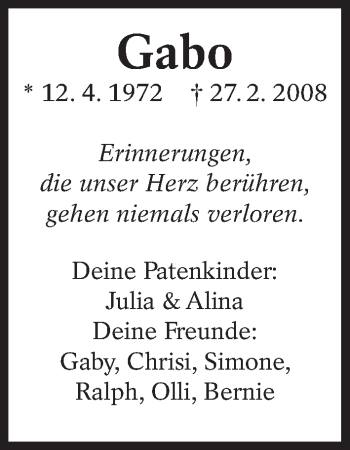 Traueranzeige von Gabo  von Eßlinger Zeitung/Cannstatter Zeitung