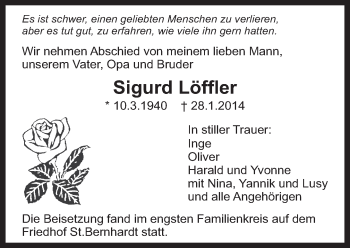 Traueranzeige von Sigurd Löffler von Eßlinger Zeitung/Cannstatter Zeitung