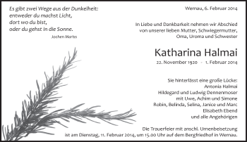 Traueranzeige von Katharina Halmai von Eßlinger Zeitung/Cannstatter Zeitung