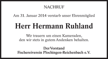 Traueranzeige von Hermann Ruhland von Eßlinger Zeitung/Cannstatter Zeitung