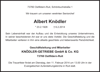 Traueranzeige von Albert Knödler von Eßlinger Zeitung/Cannstatter Zeitung