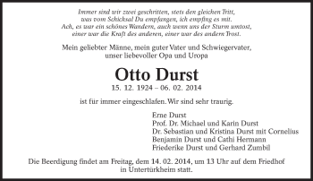 Traueranzeige von Otto Durst von Eßlinger Zeitung/Cannstatter Zeitung