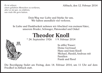 Traueranzeige von Theodor Knoll von Eßlinger Zeitung/Cannstatter Zeitung