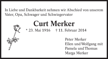 Traueranzeige von Curt Merker von Eßlinger Zeitung/Cannstatter Zeitung