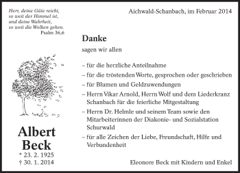 Traueranzeige von Albert Beck von Eßlinger Zeitung/Cannstatter Zeitung